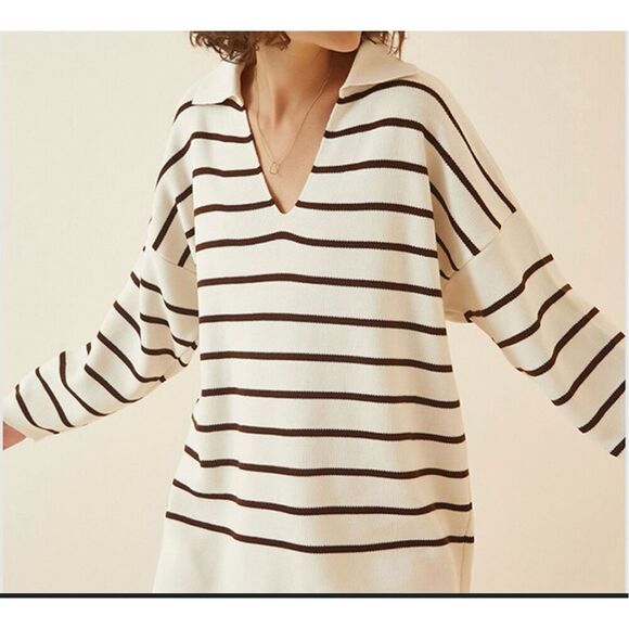Zara collared striped oversized pullover sweater small - Picture 9 of 9